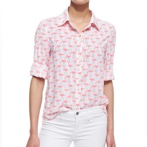 Alice + Olivia Flamingo White Button Down Blouse Shirt Top XS